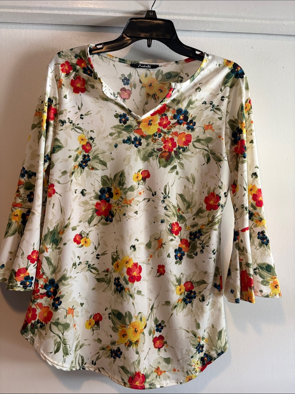 Rani Arabella Cream V‑Neck Long Sleeve Top with Red, Yellow & Navy Floral Print